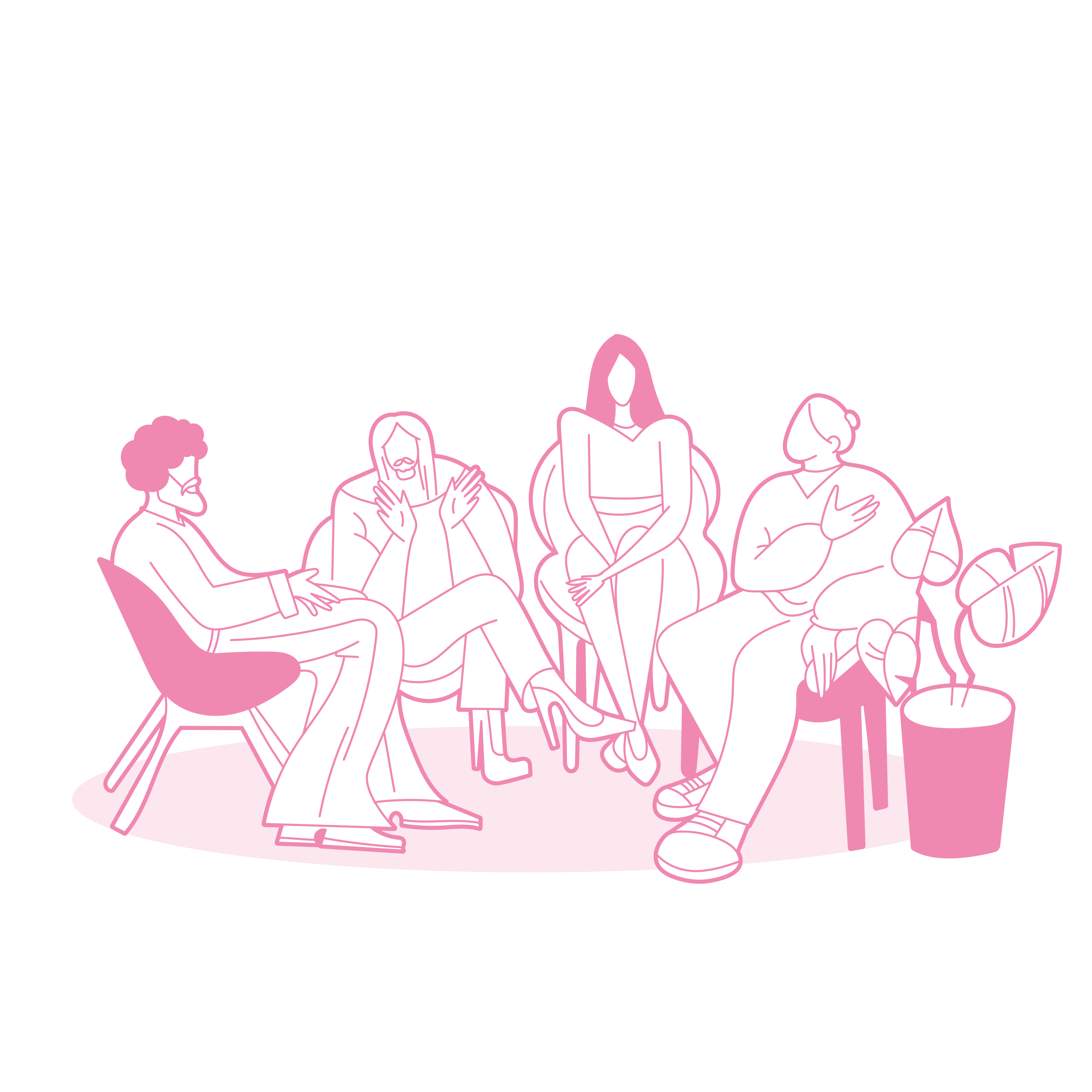 Illustratie van een groep sekswerkers in gesprek