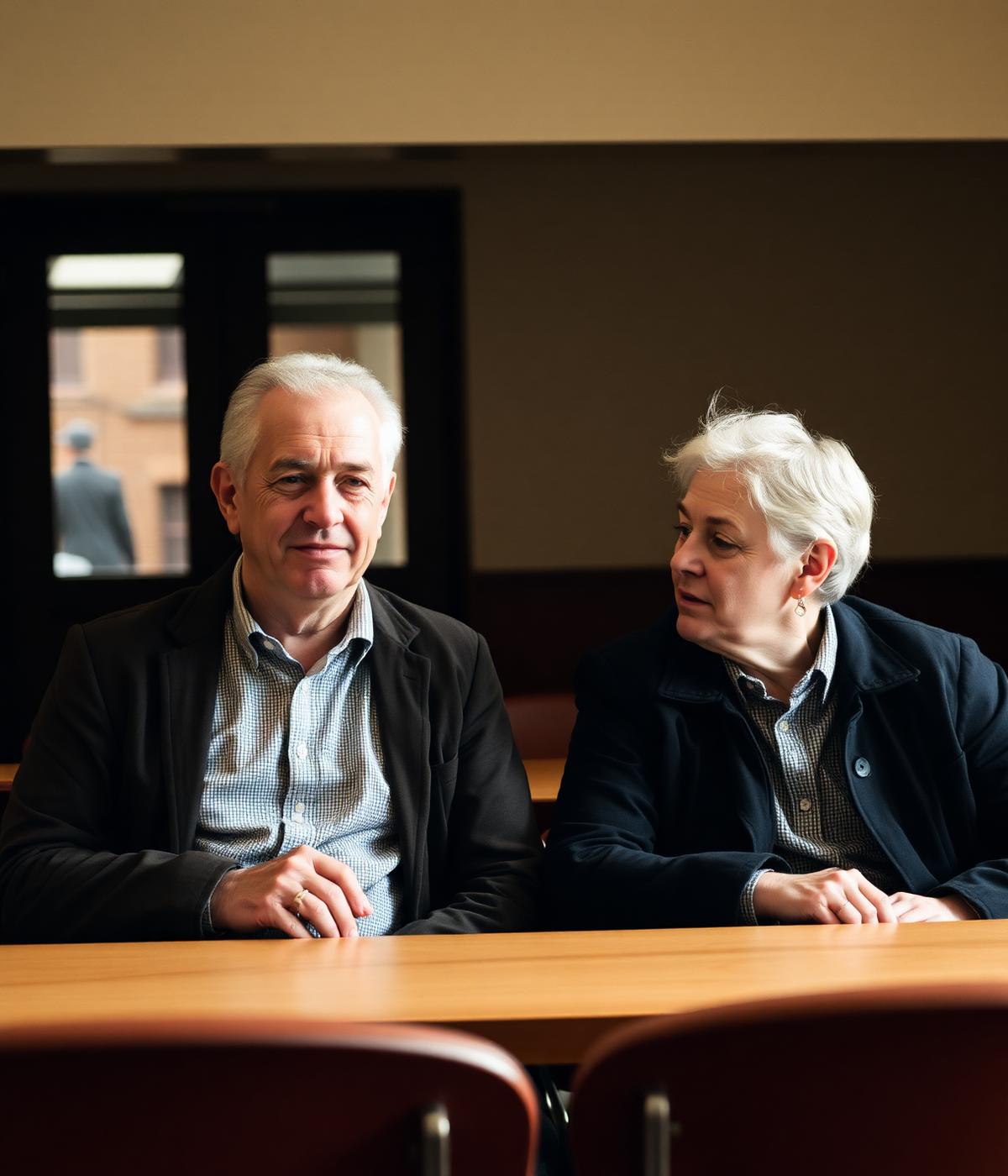 Twee mensen in een warm, rustig gesprek aan een tafel